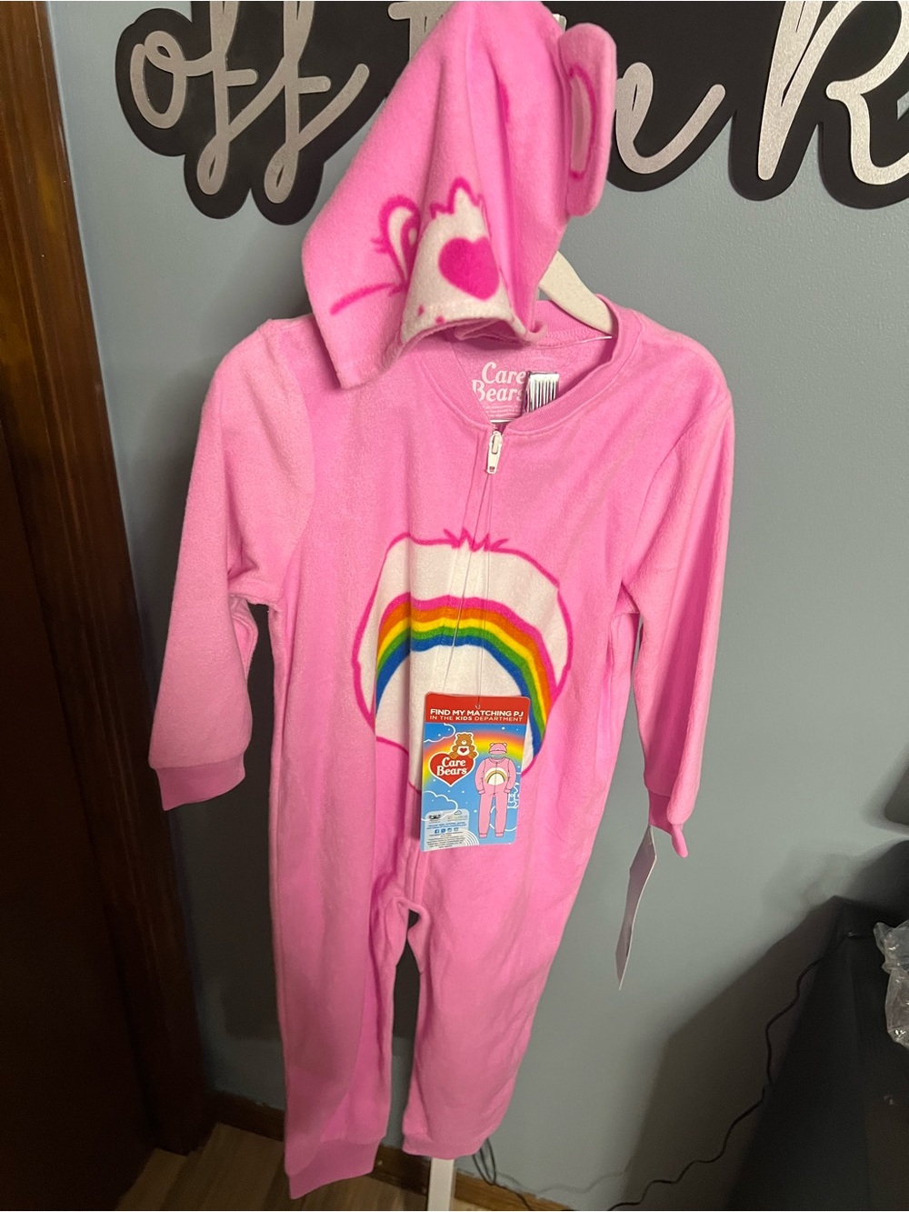 Care Bears Pink Rainbow Kids One-Piece Pajamas with Hat 3T